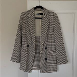 Zara Black and Beige Check Print Women's Blazer